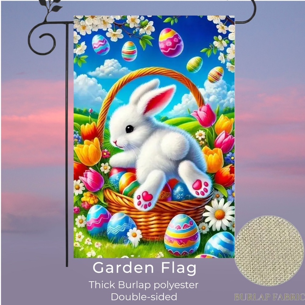 Garden flag, 12” x 18”, Easter Bunny, thick burlap polyester double-sided